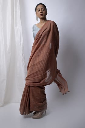 Walnut Saree with Embroidered Blouse-S