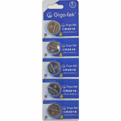 Giga-tek CR2016 3V Lithium Button Cell Battery-Pack of 5