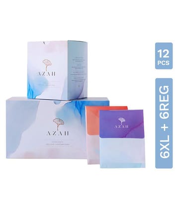 Azah Rash-Free Sanitary Pads for women | Organic Cotton Pads | 8 Regular + 4 XL : Box of 12 Pads - with Disposable bags