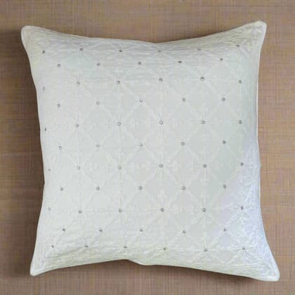 Bela White Chikankari Cushion Cover, 18" x 18", Pack of 1