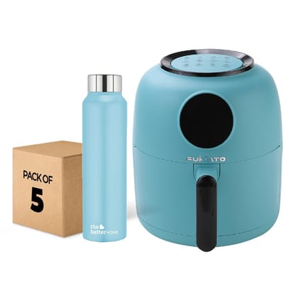 The Better Home FUMATO Aerochef Air fryer With Digital Touchscreen Panel 4.5L Light Blue  Stainless Steel Water Bottle 1 Litre Pack of 5 Blue-The Better Home FUMATO Aerochef Air fryer With Digita