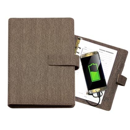 CHARGE - POWERBANK RINGBINDER NOTEBOOK WITH 32GB PENDRIVE-TAN