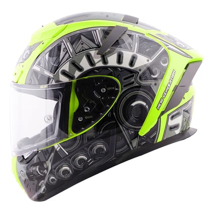 Steelbird SA-2 Terminator 2.0 ISI Certified Full Face Graphic Helmet for Men and Women (Glossy Fluo Neon Grey with Clear Visor)-Medium 580 MM