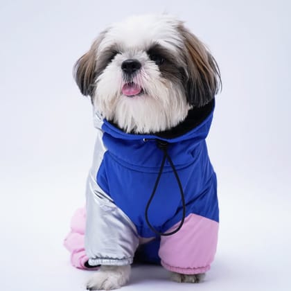 Winter Dog Jacket with Metallic Silver Sleeves, Full Coverage, and Top Zip-S / Pink