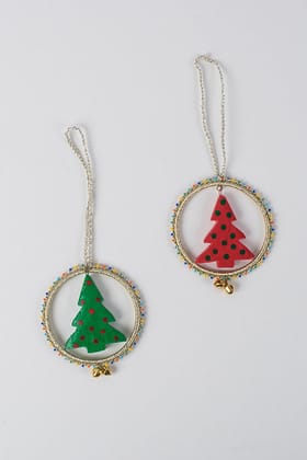 Samoolam Handmade Christmas Tree Decorations ~ Gold Ring Tree (Set Of 2)