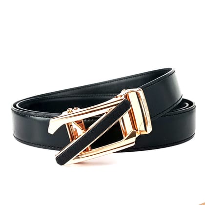 Hemener Men Z Letter Metal Buckle Black Genuine Leather Belt-28