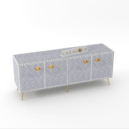 Inlay Media Console - Chevron-Grey / Bone Inlay