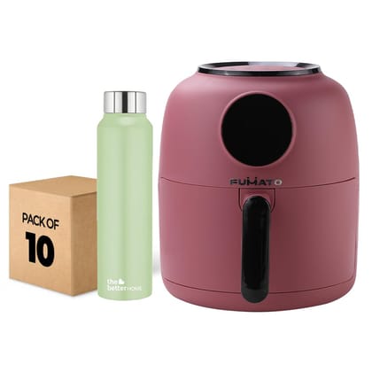 The Better Home FUMATO Aerochef Air fryer With Digital Touchscreen Panel 4.5L Pink  Stainless Steel Water Bottle 1 Litre Pack of 10 Green-The Better Home FUMATO Aerochef Air fryer With Digital To