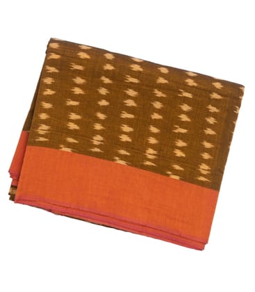 Olive Green Handloom Orissa Cotton Saree With Tie & Dye Motifs-Olive Green