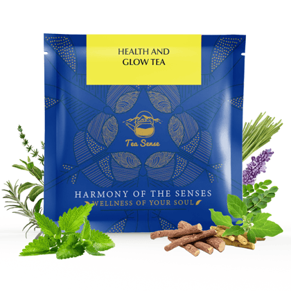 TEA SENSE Health & Glow Tea | Ayurvedic Blend for Radiant Skin | Organic Herbal Infusion | 15 Pc Pyramid Tea Bags | Care For Glowing Healthy Skin