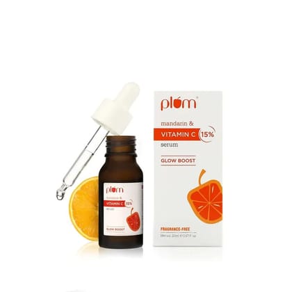 Plum 15% Vitamin C Face Serum With Mandarin For Glow Boost With Pure Ethyl Ascorbic Acid, 30 ml