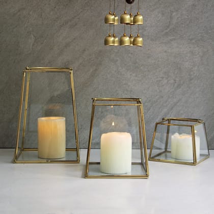 Brass & Glass Tapered Lantern-Small