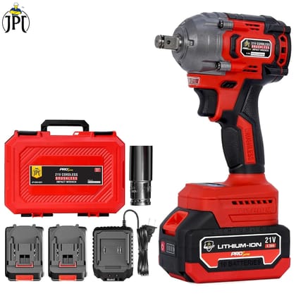 JPT Pro Series Brushless 21-volt Cordless Impact Wrench | 570N.m Torque | 4400 RPM Speed | 2 Speed Modes | 1/2-Inch Hex Shank | Bright LED Light | 4000mAh Battery | Fast Charger | 12 Months Warranty