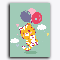 Kitty with Balloons-Without Frame