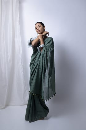 Forest Green Saree with Silver Blouse-S