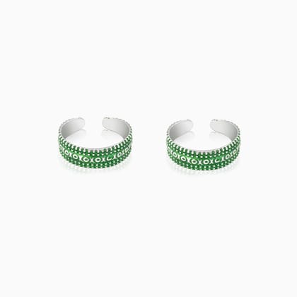 Oxidised Silver Green Glory Toe Rings