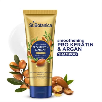 Smoothening Pro Keratin & Argan Oil Shampoo with Hibiscus, Castor Seed & Jojoba Oil for Frizzy & Dry Hair | Protects Coloured Hair | 175ml