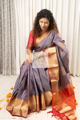 Kanjivaram Silk Saree- Dual Tone Grey