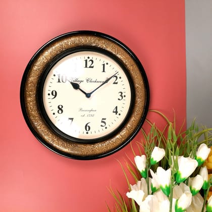 Wall Clock | Antique Clock Wall Mount With Premium Wood Finish & Brass Work - For Home, Living Room, Bedroom, Office & Hall Decoration | Wedding & Housewarming Gift - 12 inch