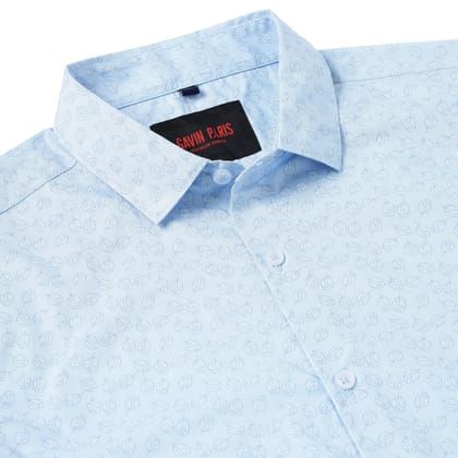 Light Blue with Leaf Pattern Full Sleeve Shirt (GP109)-S-36 / Full Sleeve