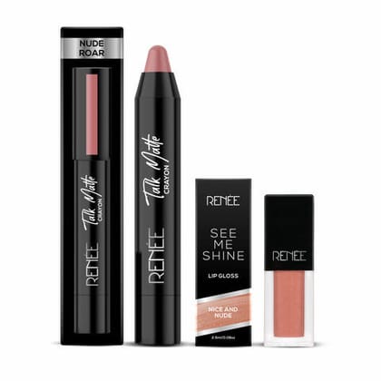  RENEE TALK MATTE Nude Roar Lip Crayon & See Me Shine Nice And Nude Lip Gloss 2.5 ml Combo 