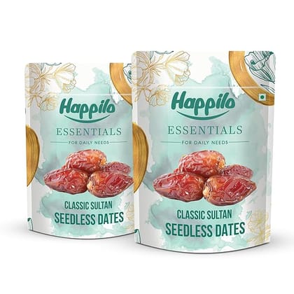 Happilo Essentials Classic Sultan Seedless Dates 500g (Pack of 2) Exquisite Taste and Texture Rich in Nutrient Vitamins Minerals and Fiber