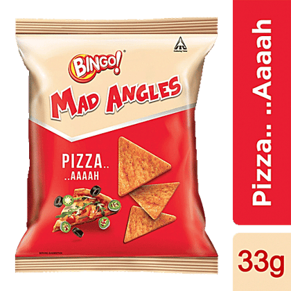 Bingo Mad Angles Pizza Flavour - Corn-Based Crunchy Chips, Perfect for Snacking, 33 g