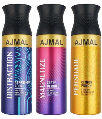 Ajmal Distraction & Magnetize & Persuade Deodorant Body Spray 200ML For Men & Women Pack Of 3