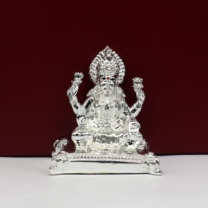 Silver goddess Laxmi Outside Silver Covering Inside Wax and Marble Silver Idol W5