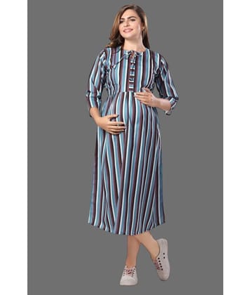 EASYMOM Blue Cotton Blend Womens Maternity Dress ( Pack of 1 ) - 2XL