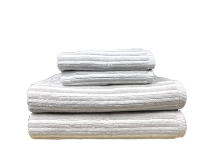 Ribbed Terry Stripe 4 Piece Towel Set (Silver)