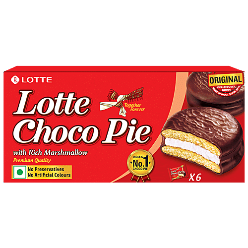 Lotte Choco Pie - Original, With Rich Marshmallow, No Preservatives, 28 g (Pack of 6)