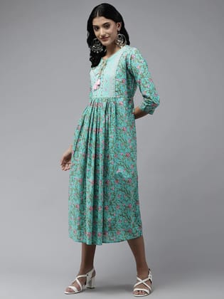 Aqua Floral Print Dress-38