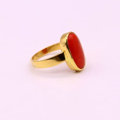 22karat yellow gold handmade real red coral stone unisex ring fabulous band from rajasthan india GR005-6