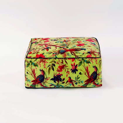 Birds of Paradise Velvet Square Ottoman / bean bag - Lime green-With Filler