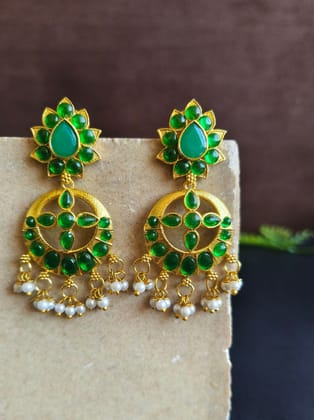 Elegant Golden Dangler Earrings with Stones and Pearls for Parties | Sarichka-Green