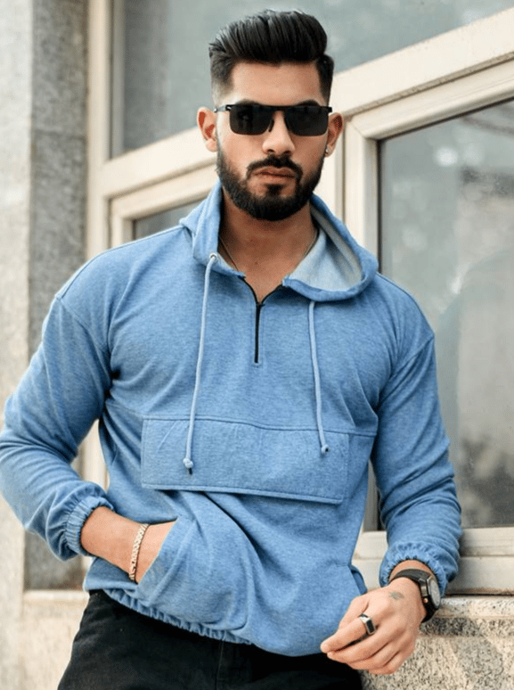 Blue Melange Zipper Hoodie-Blue Melange Zipper Hoodie - L