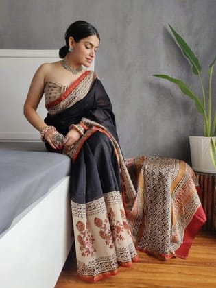 JAIPUR HANDBLOCK PRINT Exclusive collection of handblock printed pure chanderi silk sarees with blouse piece.