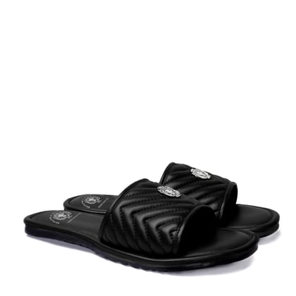 Women's Black Leather Zig-Zag Strap Comfy Slide-in Slippers By Brune & Bareskin-36/3