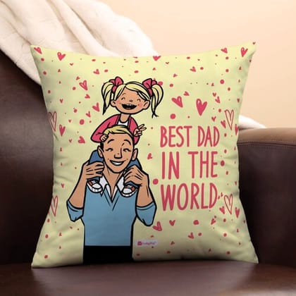 Indigifts Dad Birthday Gifts Best Dad in The World Printed Beige Cushion Cover 16x16 inches Dad Daddy Gifts