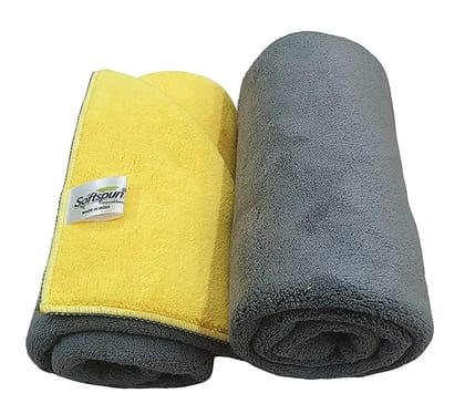 SOFTSPUN 900 GSM, Microfiber Double Layered Cloth 30x40 Cms 2 Piece Towel Set, Extra Thick Microfiber Cleaning Cloths Perfect for Bike, Auto, Cars Both Interior and Exterior.