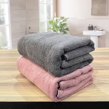 Revive- Pack of 2 450GSM Pure Cotton, Super Soft Bath Towels (75cm x 150cm) (Grey&Rose)