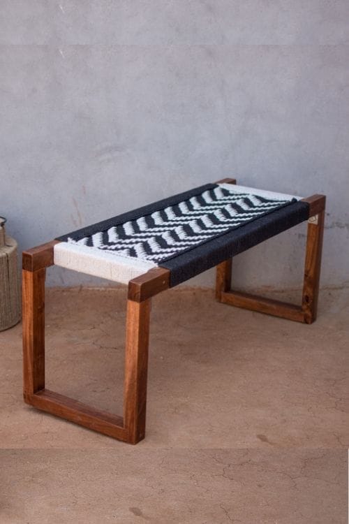 Sirohi Double Wave Cotton Wooden Bench-Detachable Modern Legs