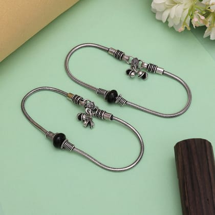 Black Color Oxidised Anklets (ANK1151BLK)-Default Title / black / Brass with Good Quality Silver Plated