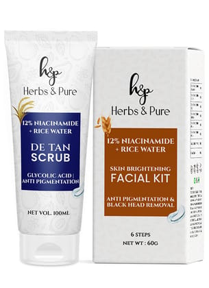 Skin Brightening Niacinamide and Rice Facial Kit( 60 GM) and De tan Scrub ( 100 ML)