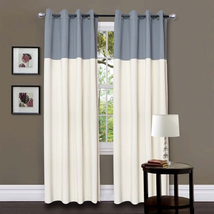 American-Elm 2 Panel Semolina and FrostGrey Imported Premium two Colour Room Darkening Blackout Curtains-V.LongDoor- 4.5 x 10 ft