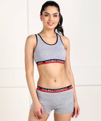 Womens Non Padded Love  Elastic Sports Bra-30 / Grey