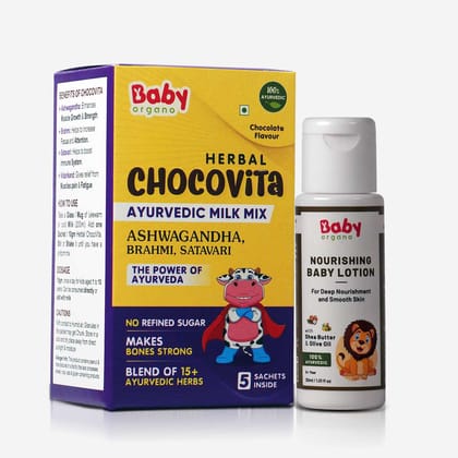 BabyOrgano Chocovita Trial Pack (Pack of 5) and Nourishing Baby Lotion (30 ML) Combo