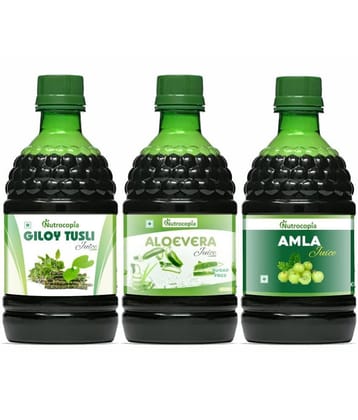 NUTROCOPIA Giloy Tulsi, Aloevera & Amla Juice for Healthy hair Pack of 3 of 400 ML(1200 ML)