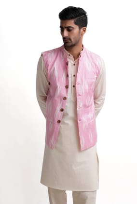 Pastel Pink Ikat Nehru Jacket-36